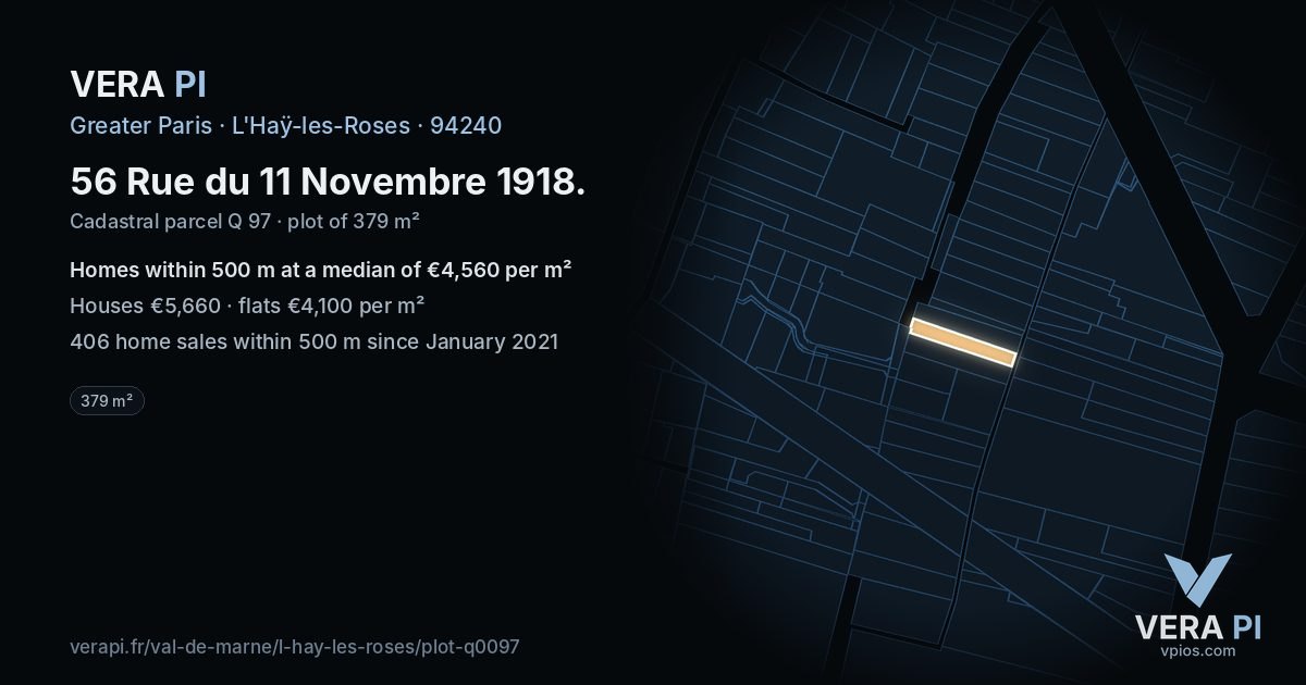 56 Rue du 11 Novembre 1918, L'Haÿ-les-Roses at night – the plot lit, the parcels around coloured by the prices near them