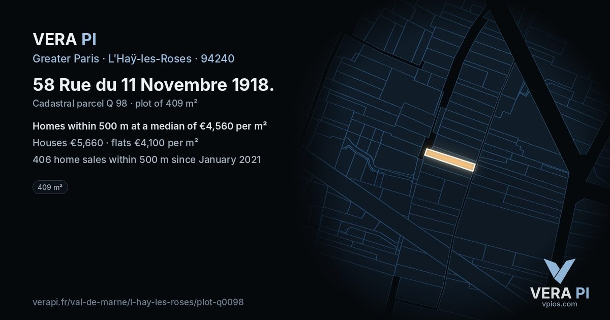 58 Rue du 11 Novembre 1918, L'Haÿ-les-Roses at night – the plot lit, the parcels around coloured by the prices near them