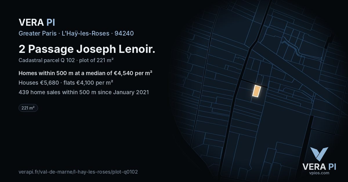 2 Passage Joseph Lenoir, L'Haÿ-les-Roses at night – the plot lit, the parcels around coloured by the prices near them