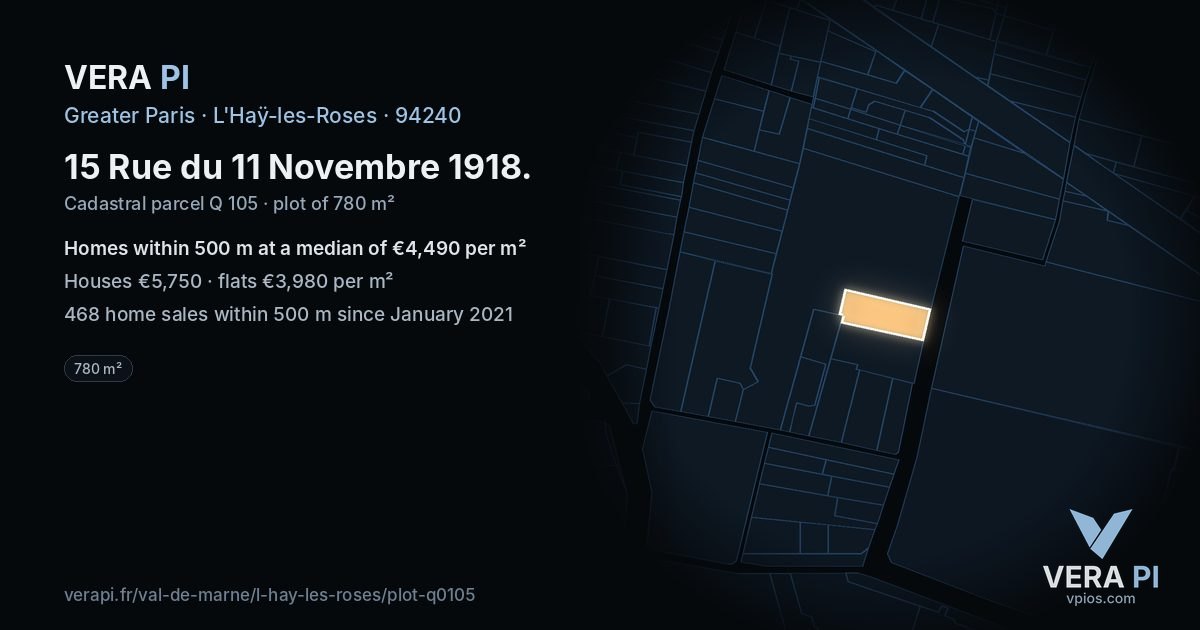 15 Rue du 11 Novembre 1918, L'Haÿ-les-Roses at night – the plot lit, the parcels around coloured by the prices near them