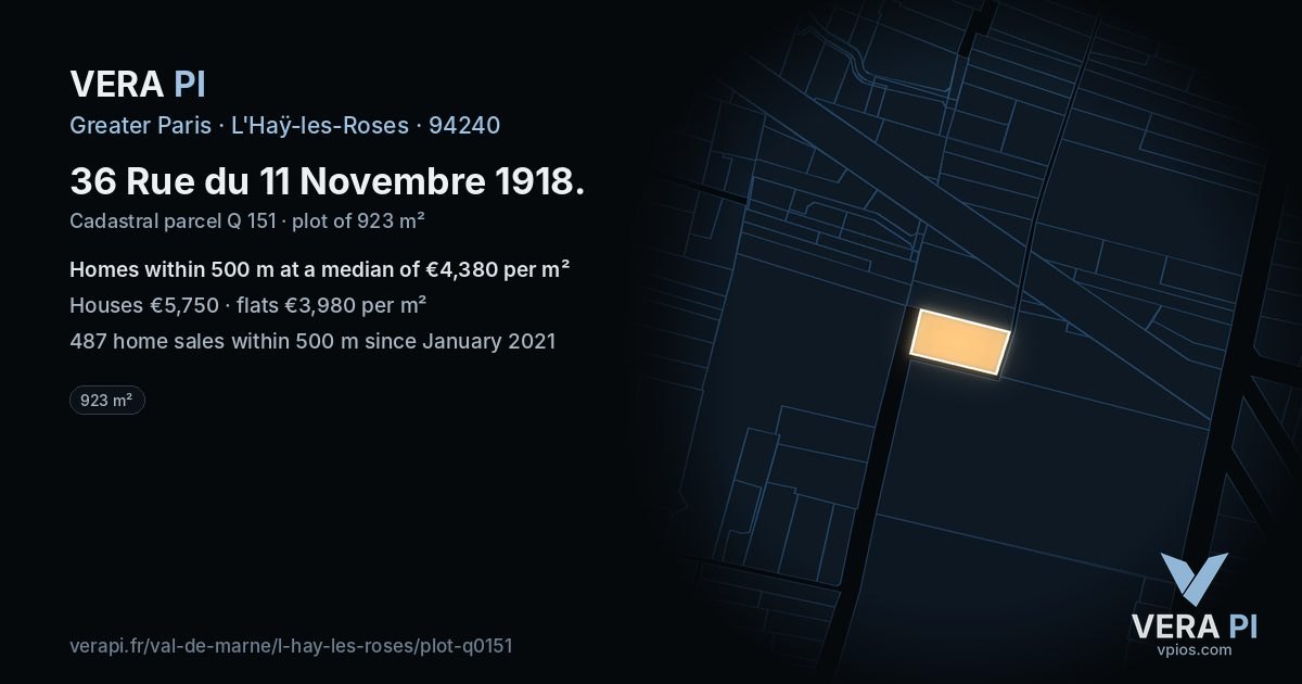 36 Rue du 11 Novembre 1918, L'Haÿ-les-Roses at night – the plot lit, the parcels around coloured by the prices near them