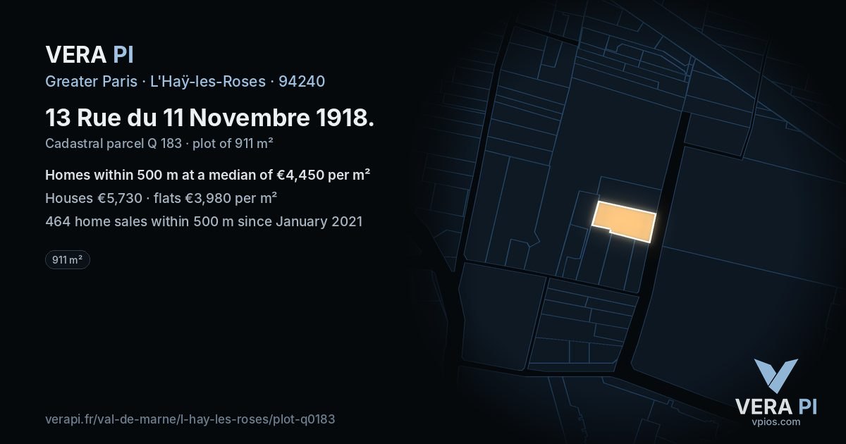 13 Rue du 11 Novembre 1918, L'Haÿ-les-Roses at night – the plot lit, the parcels around coloured by the prices near them