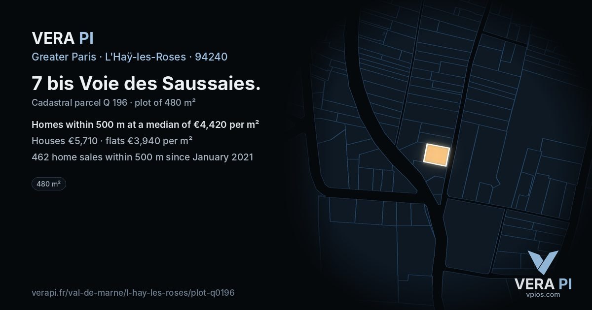 7 bis Voie des Saussaies, L'Haÿ-les-Roses at night – the plot lit, the parcels around coloured by the prices near them