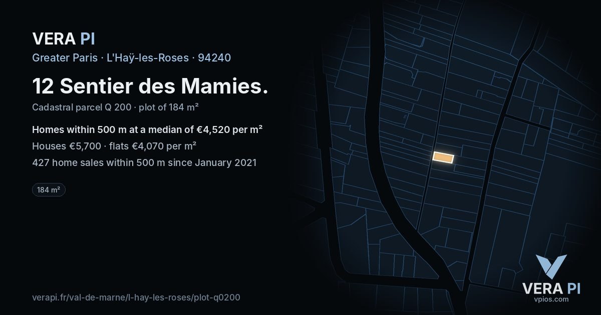 12 Sentier des Mamies, L'Haÿ-les-Roses at night – the plot lit, the parcels around coloured by the prices near them