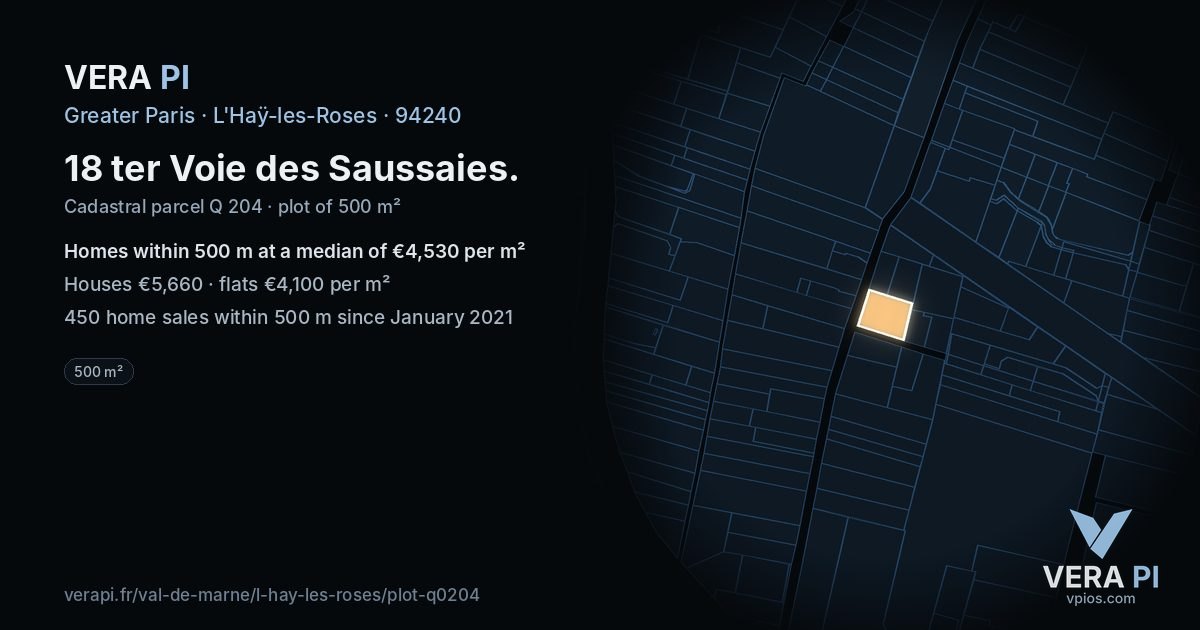 18 ter Voie des Saussaies, L'Haÿ-les-Roses at night – the plot lit, the parcels around coloured by the prices near them