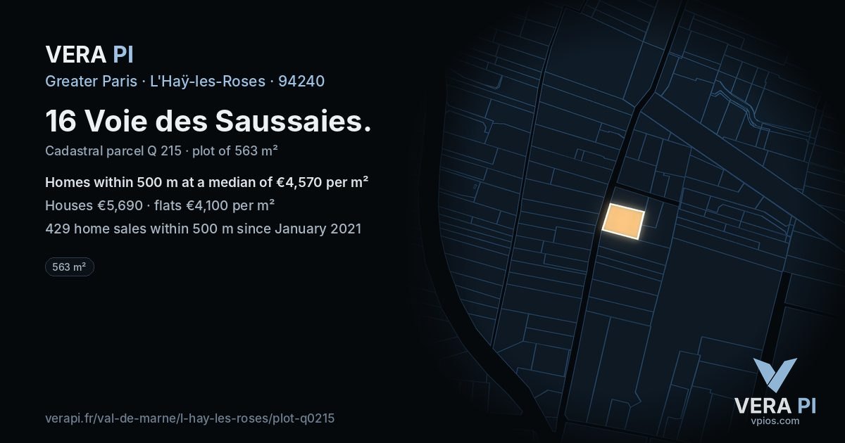16 Voie des Saussaies, L'Haÿ-les-Roses at night – the plot lit, the parcels around coloured by the prices near them