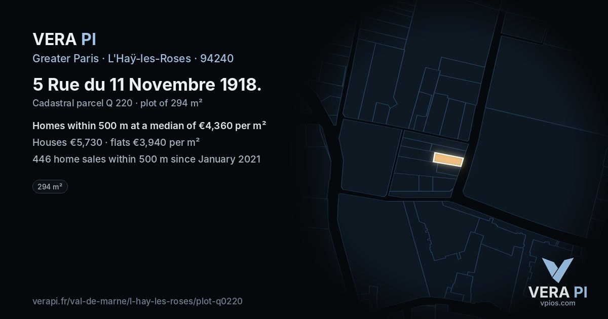 5 Rue du 11 Novembre 1918, L'Haÿ-les-Roses at night – the plot lit, the parcels around coloured by the prices near them