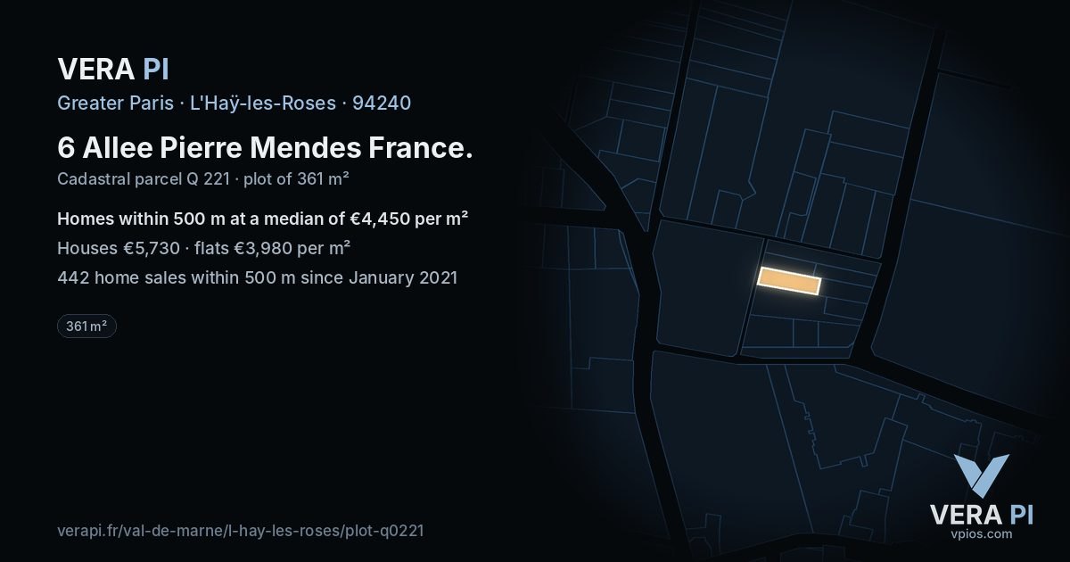 6 Allee Pierre Mendes France, L'Haÿ-les-Roses at night – the plot lit, the parcels around coloured by the prices near them