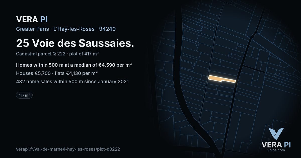 25 Voie des Saussaies, L'Haÿ-les-Roses at night – the plot lit, the parcels around coloured by the prices near them