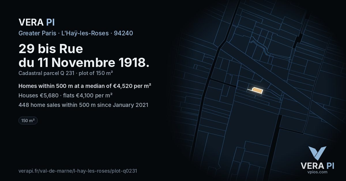 29 bis Rue du 11 Novembre 1918, L'Haÿ-les-Roses at night – the plot lit, the parcels around coloured by the prices near them