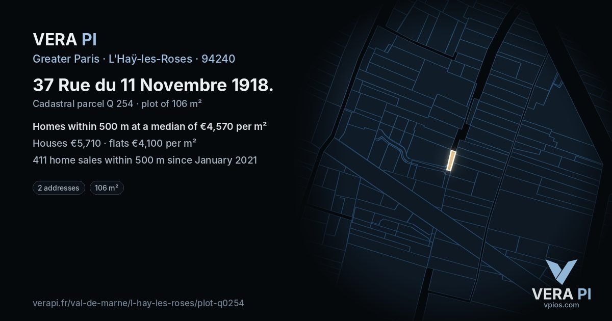 37 Rue du 11 Novembre 1918, L'Haÿ-les-Roses at night – the plot lit, the parcels around coloured by the prices near them