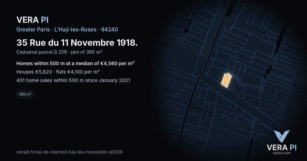 35 Rue du 11 Novembre 1918, L'Haÿ-les-Roses at night – the plot lit, the parcels around coloured by the prices near them