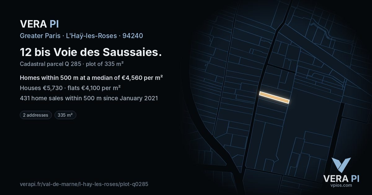 12 bis Voie des Saussaies, L'Haÿ-les-Roses at night – the plot lit, the parcels around coloured by the prices near them