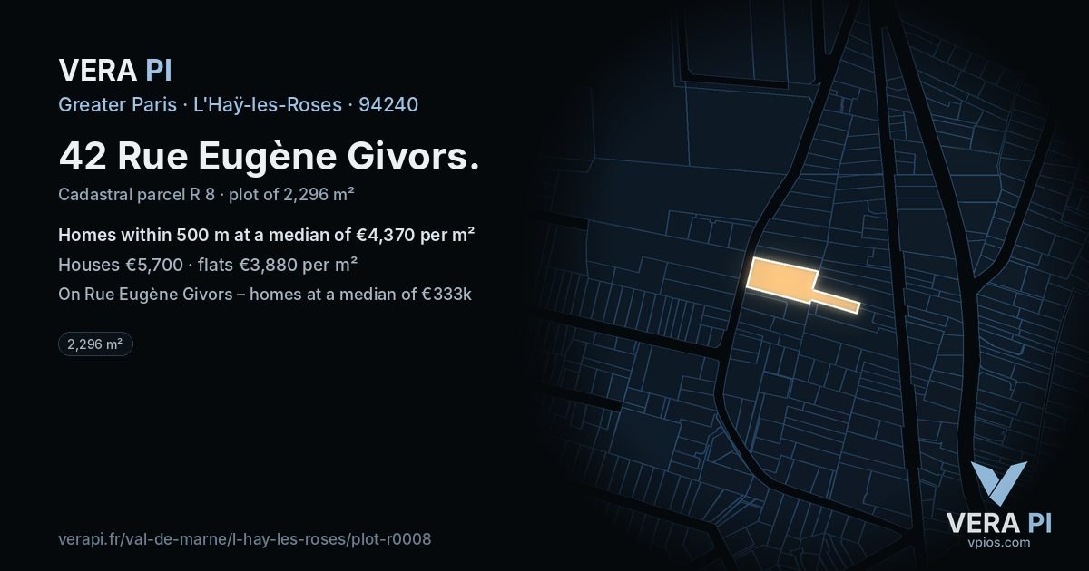 42 Rue Eugène Givors, L'Haÿ-les-Roses at night – the plot lit, the parcels around coloured by the prices near them