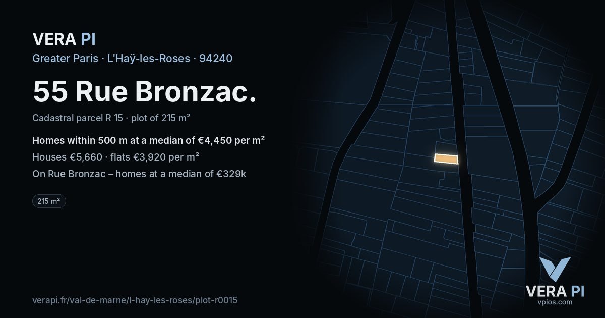 55 Rue Bronzac, L'Haÿ-les-Roses at night – the plot lit, the parcels around coloured by the prices near them