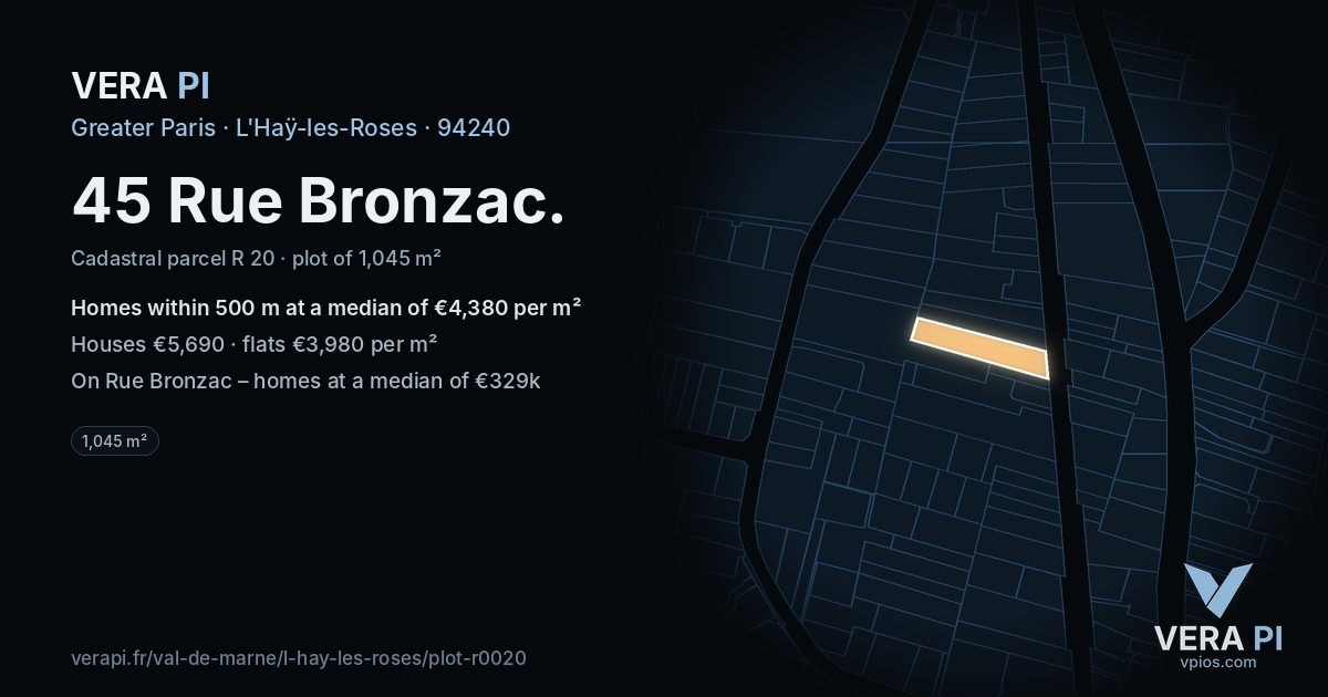 45 Rue Bronzac, L'Haÿ-les-Roses at night – the plot lit, the parcels around coloured by the prices near them