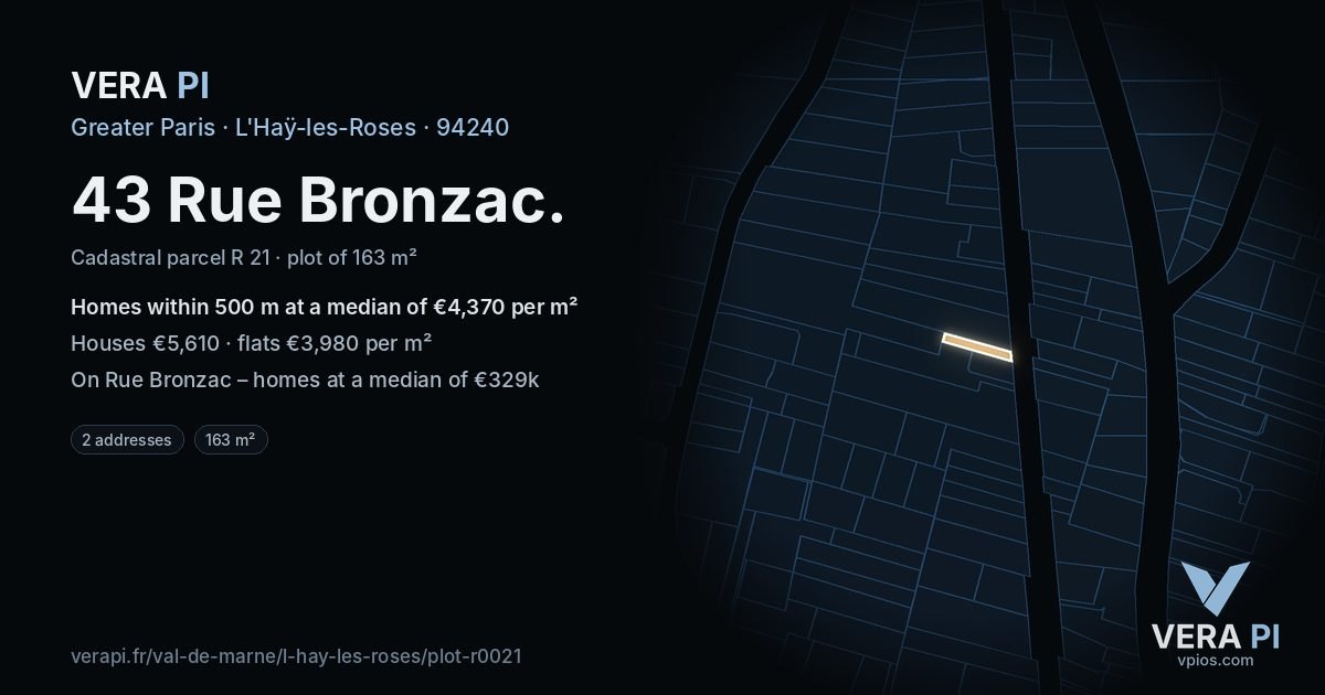 43 Rue Bronzac, L'Haÿ-les-Roses at night – the plot lit, the parcels around coloured by the prices near them
