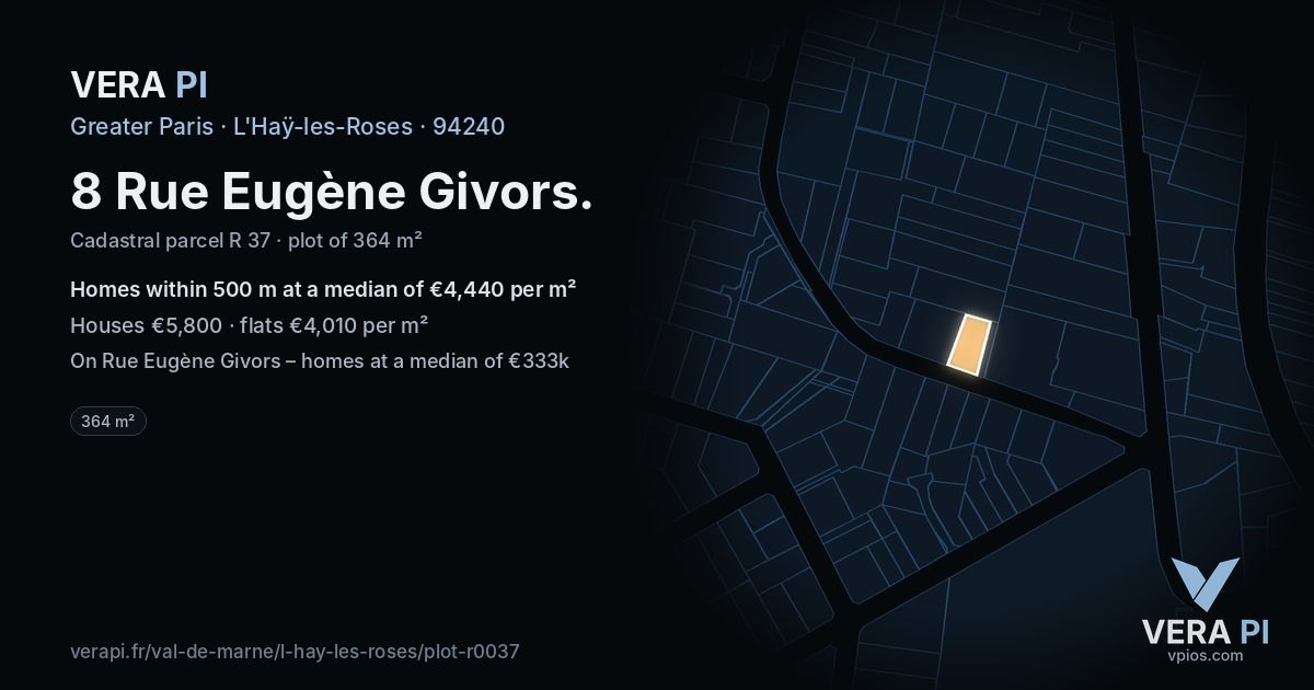 8 Rue Eugène Givors, L'Haÿ-les-Roses at night – the plot lit, the parcels around coloured by the prices near them