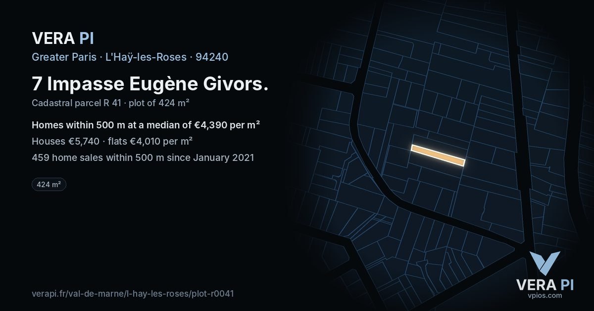 7 Impasse Eugène Givors, L'Haÿ-les-Roses at night – the plot lit, the parcels around coloured by the prices near them