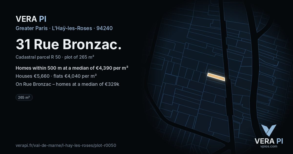 31 Rue Bronzac, L'Haÿ-les-Roses at night – the plot lit, the parcels around coloured by the prices near them