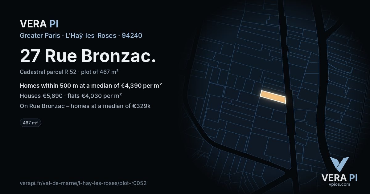 27 Rue Bronzac, L'Haÿ-les-Roses at night – the plot lit, the parcels around coloured by the prices near them