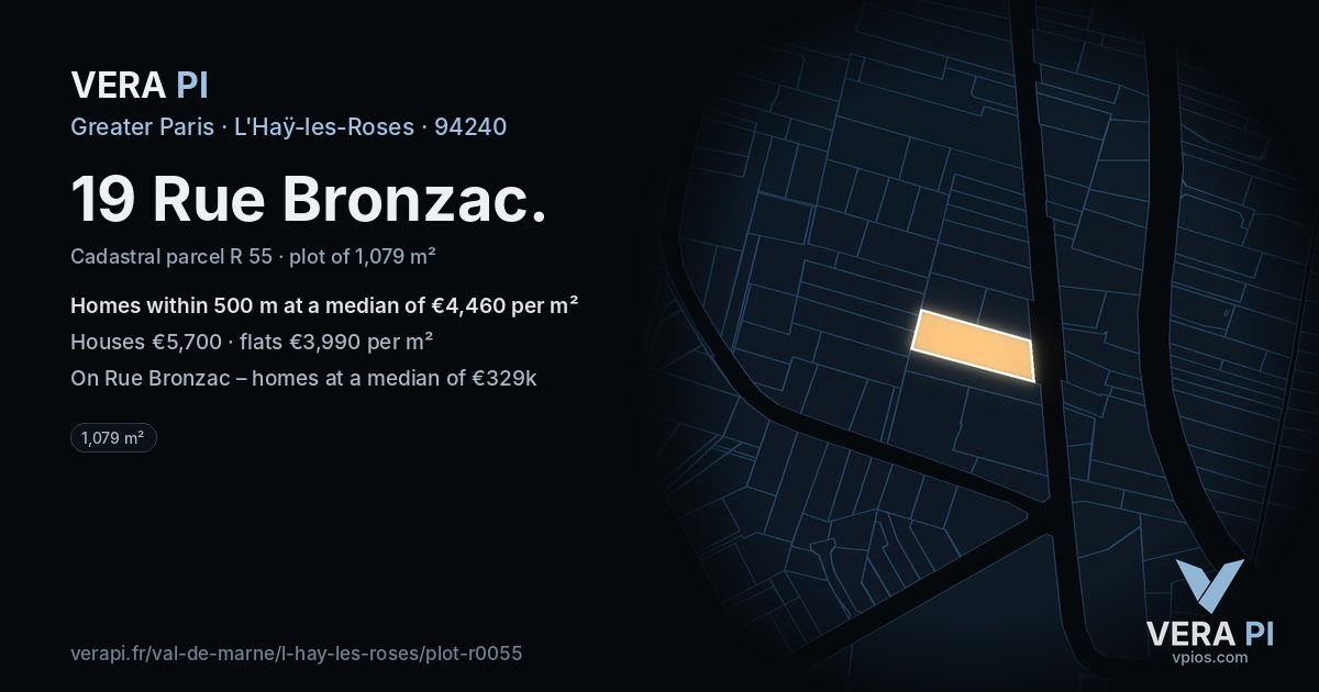 19 Rue Bronzac, L'Haÿ-les-Roses at night – the plot lit, the parcels around coloured by the prices near them
