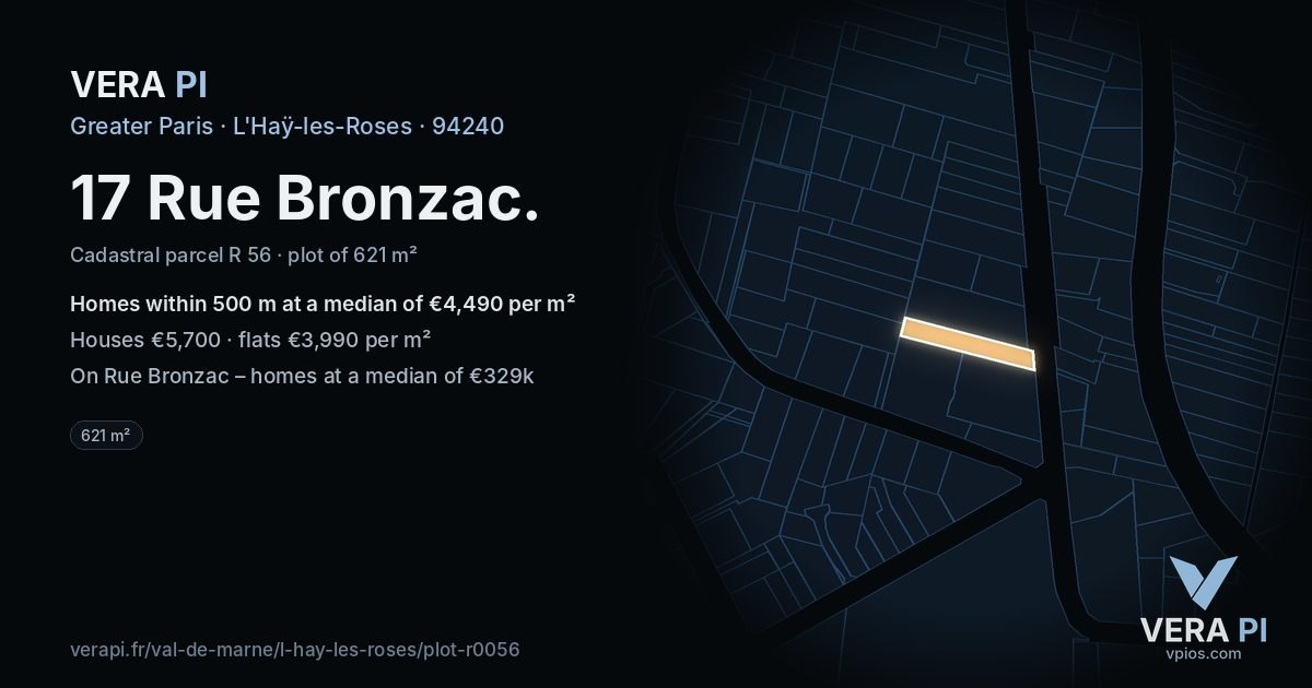 17 Rue Bronzac, L'Haÿ-les-Roses at night – the plot lit, the parcels around coloured by the prices near them