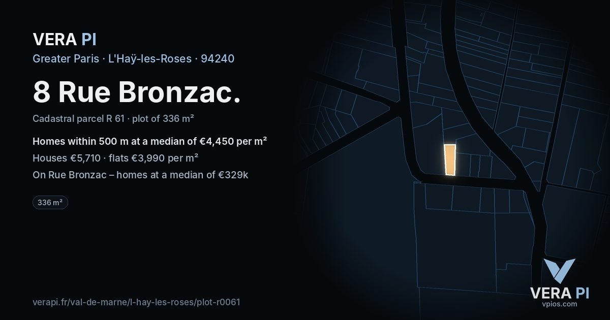 8 Rue Bronzac, L'Haÿ-les-Roses at night – the plot lit, the parcels around coloured by the prices near them