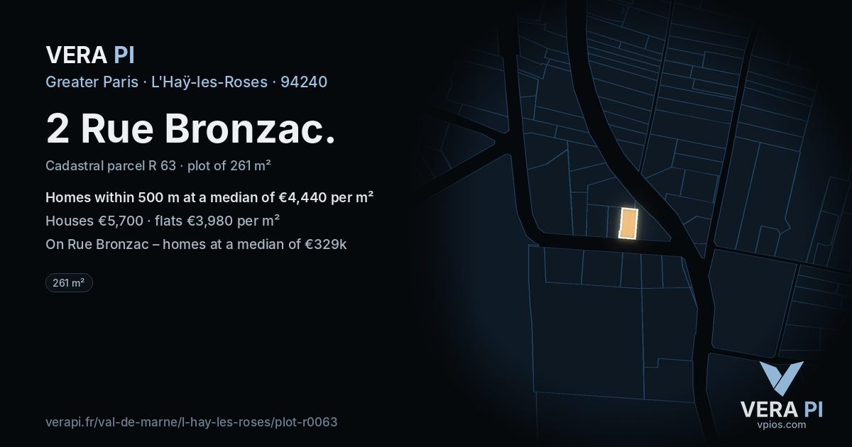 2 Rue Bronzac, L'Haÿ-les-Roses at night – the plot lit, the parcels around coloured by the prices near them