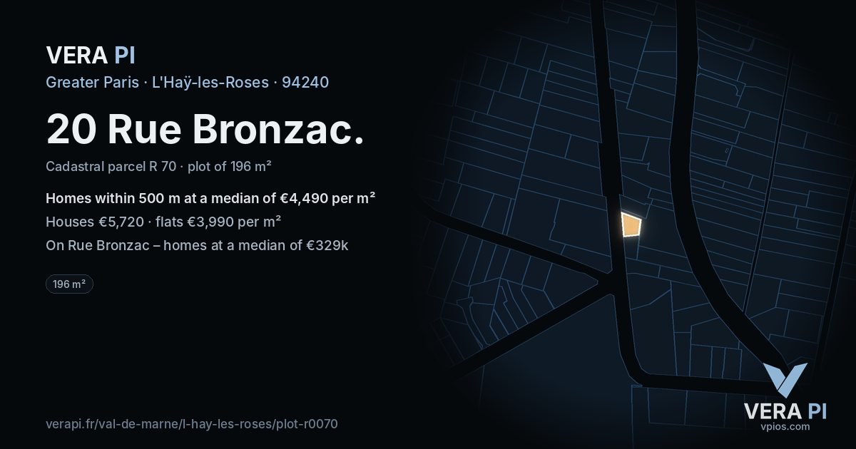 20 Rue Bronzac, L'Haÿ-les-Roses at night – the plot lit, the parcels around coloured by the prices near them