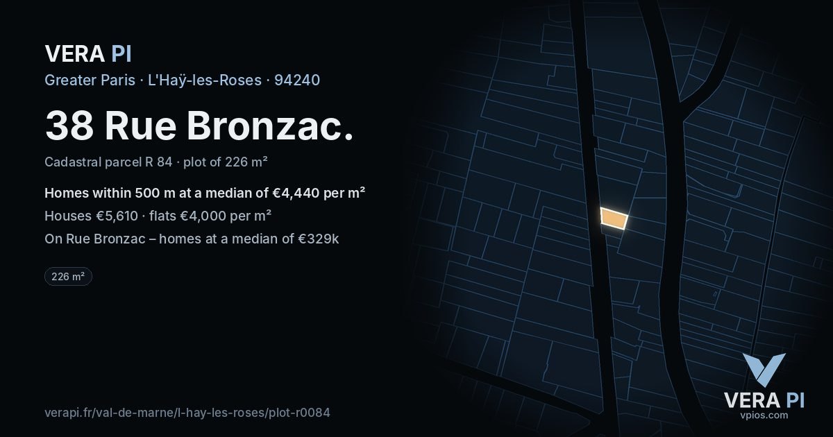 38 Rue Bronzac, L'Haÿ-les-Roses at night – the plot lit, the parcels around coloured by the prices near them