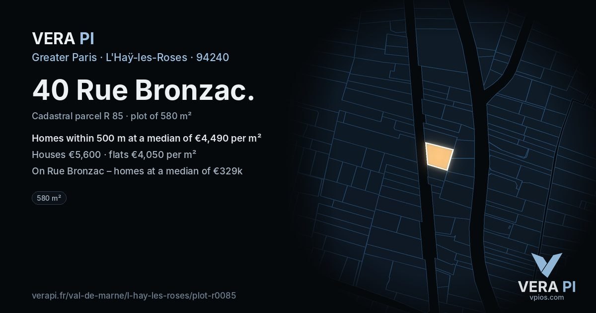 40 Rue Bronzac, L'Haÿ-les-Roses at night – the plot lit, the parcels around coloured by the prices near them