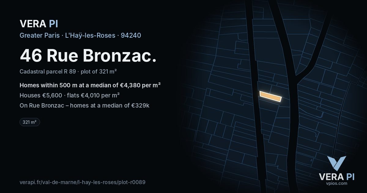 46 Rue Bronzac, L'Haÿ-les-Roses at night – the plot lit, the parcels around coloured by the prices near them