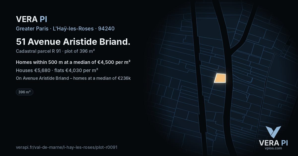 51 Avenue Aristide Briand, L'Haÿ-les-Roses at night – the plot lit, the parcels around coloured by the prices near them