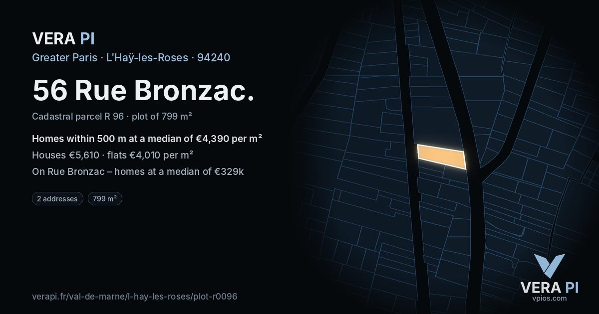 56 Rue Bronzac, L'Haÿ-les-Roses at night – the plot lit, the parcels around coloured by the prices near them