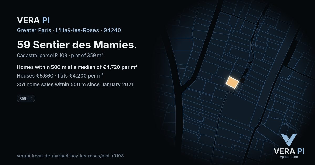 59 Sentier des Mamies, L'Haÿ-les-Roses at night – the plot lit, the parcels around coloured by the prices near them