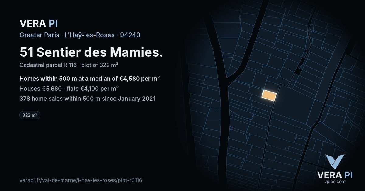 51 Sentier des Mamies, L'Haÿ-les-Roses at night – the plot lit, the parcels around coloured by the prices near them