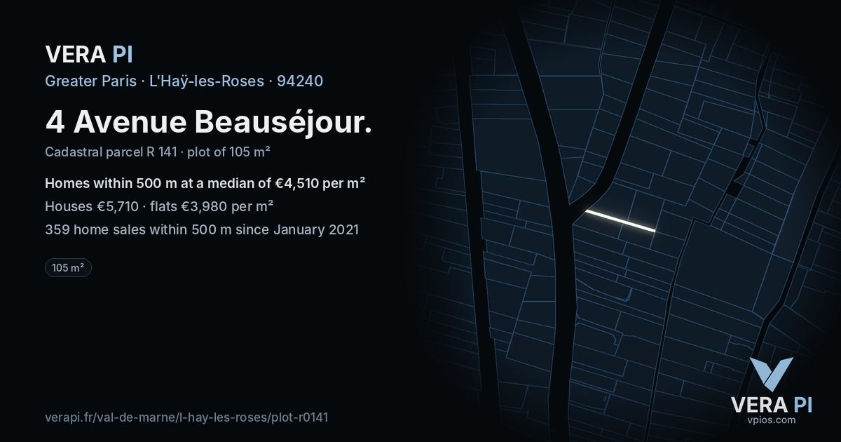 4 Avenue Beauséjour, L'Haÿ-les-Roses at night – the plot lit, the parcels around coloured by the prices near them