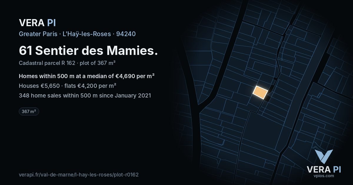 61 Sentier des Mamies, L'Haÿ-les-Roses at night – the plot lit, the parcels around coloured by the prices near them