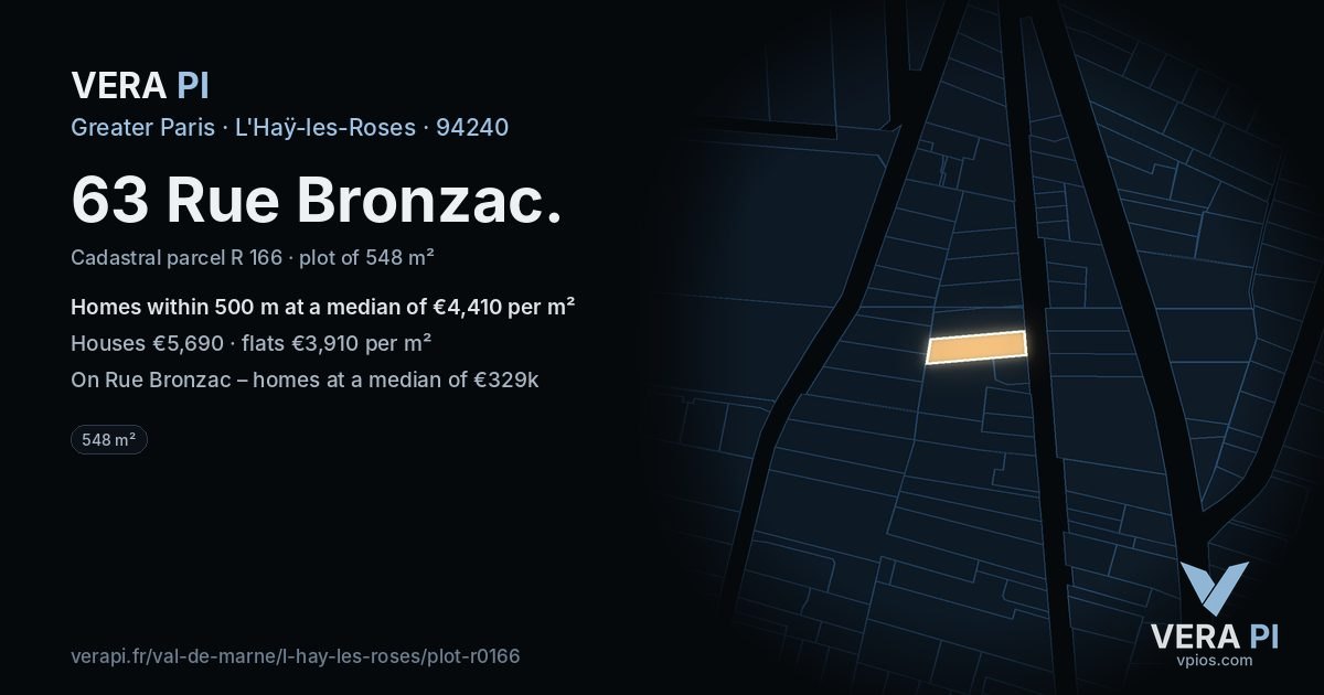 63 Rue Bronzac, L'Haÿ-les-Roses at night – the plot lit, the parcels around coloured by the prices near them