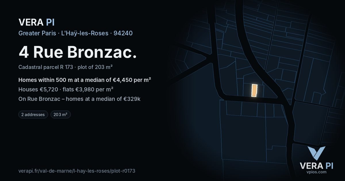 4 Rue Bronzac, L'Haÿ-les-Roses at night – the plot lit, the parcels around coloured by the prices near them