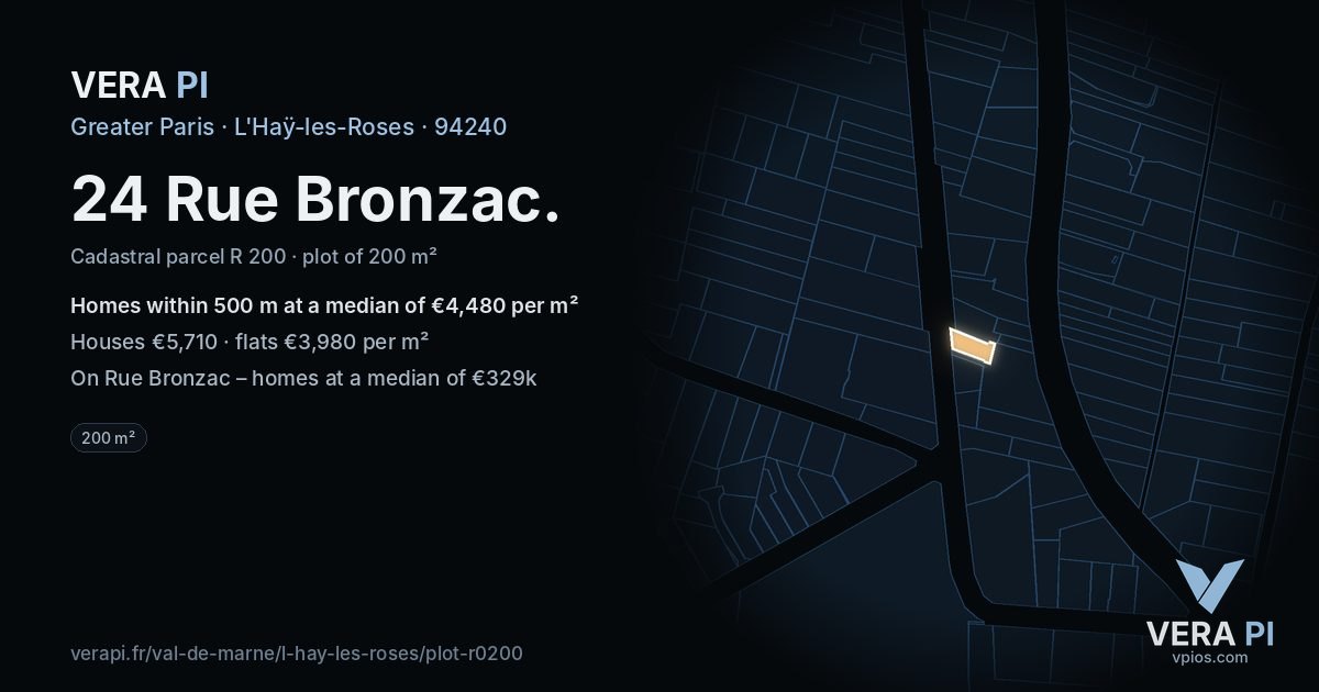 24 Rue Bronzac, L'Haÿ-les-Roses at night – the plot lit, the parcels around coloured by the prices near them