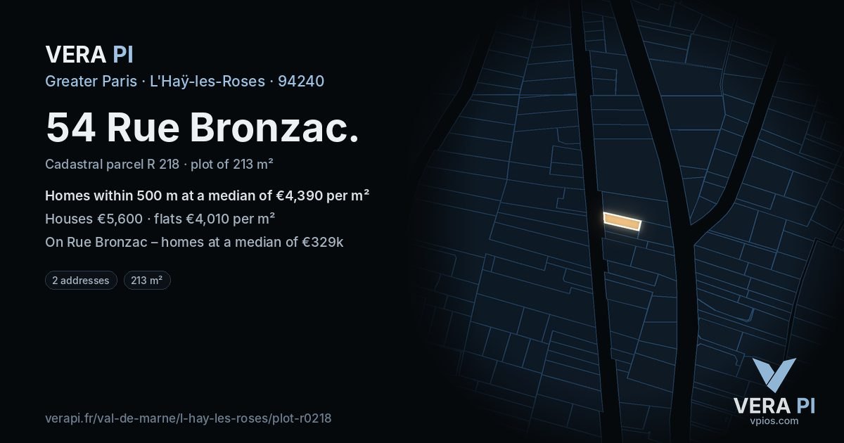 54 Rue Bronzac, L'Haÿ-les-Roses at night – the plot lit, the parcels around coloured by the prices near them