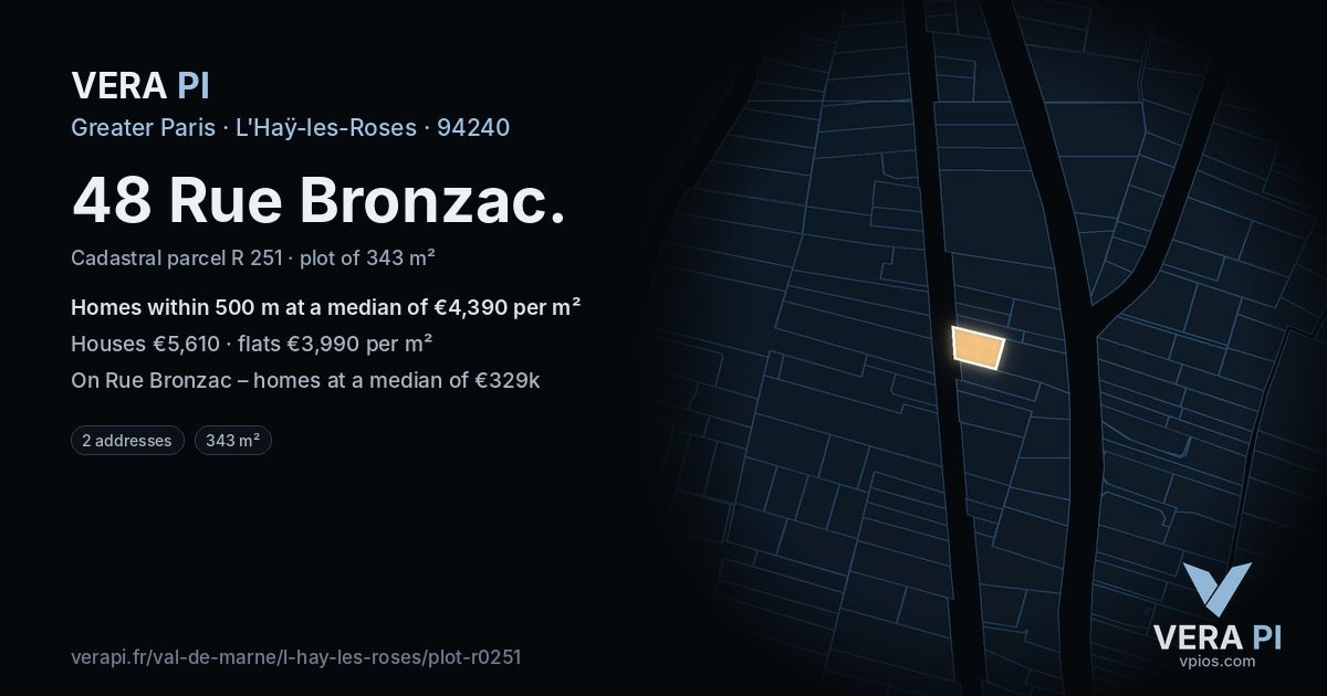 48 Rue Bronzac, L'Haÿ-les-Roses at night – the plot lit, the parcels around coloured by the prices near them