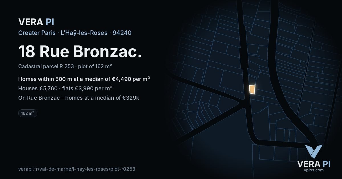 18 Rue Bronzac, L'Haÿ-les-Roses at night – the plot lit, the parcels around coloured by the prices near them