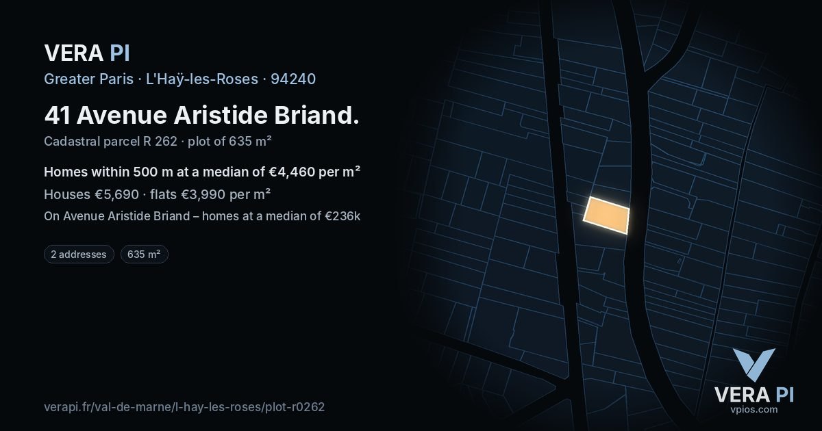 41 Avenue Aristide Briand, L'Haÿ-les-Roses at night – the plot lit, the parcels around coloured by the prices near them