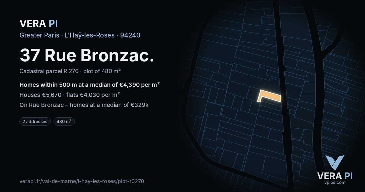 37 Rue Bronzac, L'Haÿ-les-Roses at night – the plot lit, the parcels around coloured by the prices near them