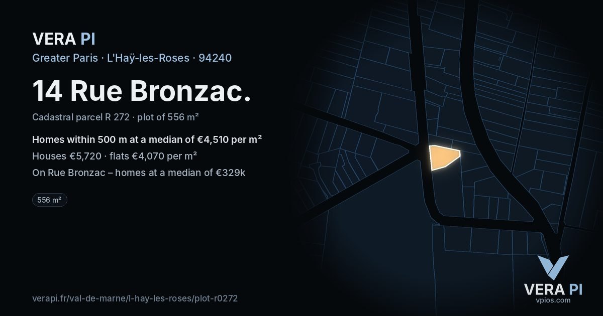 14 Rue Bronzac, L'Haÿ-les-Roses at night – the plot lit, the parcels around coloured by the prices near them