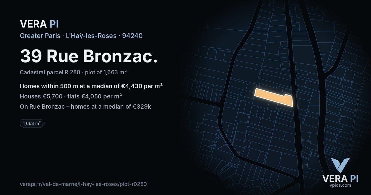 39 Rue Bronzac, L'Haÿ-les-Roses at night – the plot lit, the parcels around coloured by the prices near them