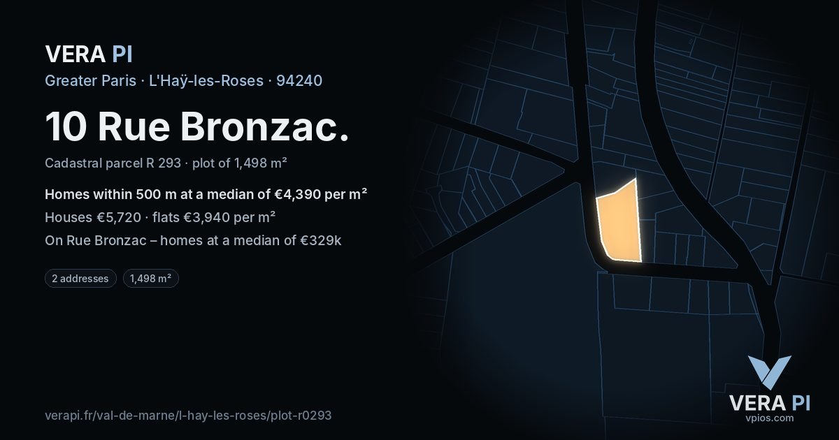 10 Rue Bronzac, L'Haÿ-les-Roses at night – the plot lit, the parcels around coloured by the prices near them